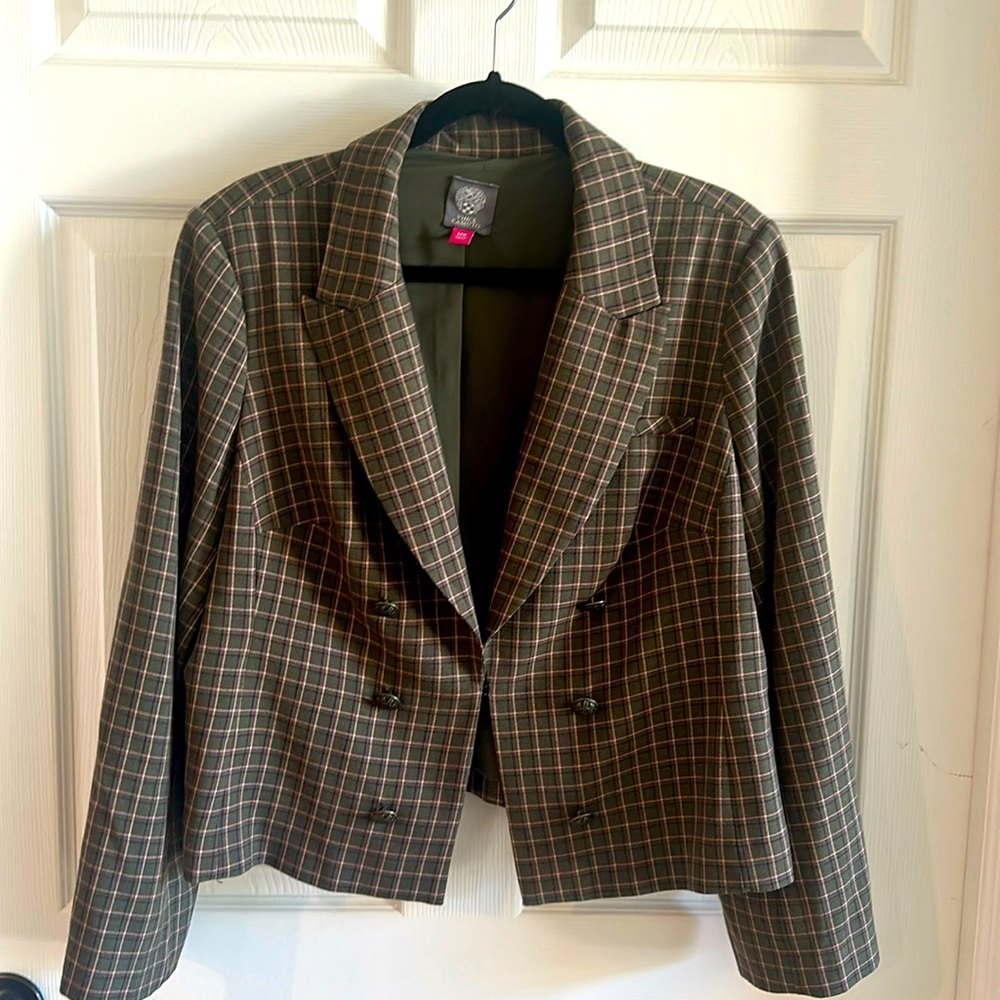 Vince Camuto Double Breasted Cropped Khaki Green Blazer Size 14W